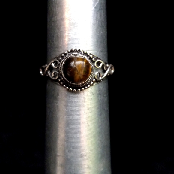 129 Tiger Eye Silver Gemstone Ring size 9 stamped 925 shipping sale - Picture 2 of 9